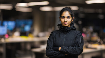 Fototapeta premium A female engineer in a professional technical environment with advanced infrastructure.