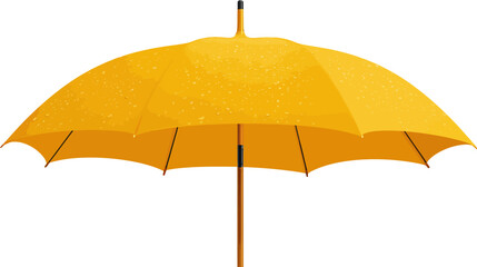 Obraz premium A vibrant yellow umbrella, open, with raindrops, against a clean white background