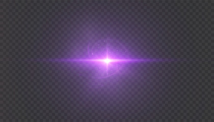 Glowing purple star flare with bright horizontal light burst. Abstract vector effect for sci fi, magic and interface design. © MAKSYM