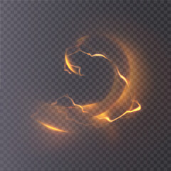 Glowing orange energy swirl with fiery circular trail and sparks in dynamic motion. Abstract plasma effect for game interfaces, magic scenes, overlays and digital design. © MAKSYM