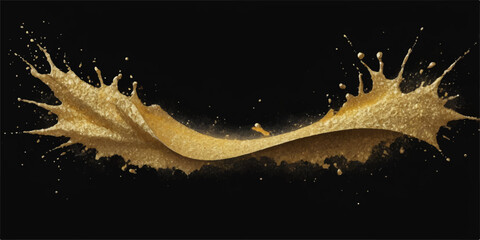 A magic night sky vector illustration featuring the black silhouette of a fish and a sea horse splashing through liquid stars under a holiday moon © Faysal