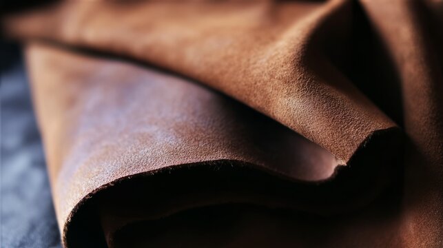 nubuck. Extreme close-up of nubuck leather texture showing fibrous structure under natural window light. lifestyle magazines.
