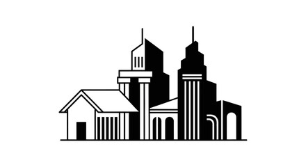 Obraz premium Black and white cityscape building silhouette.