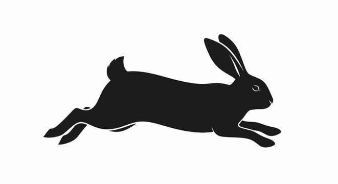 Black silhouette of a running rabbit.