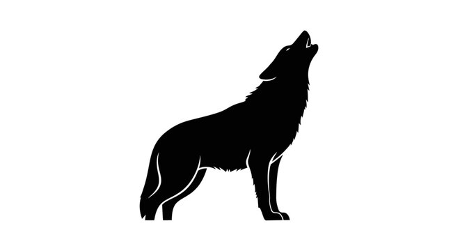 Black silhouette of a wolf howling.
