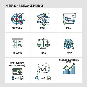 AI search relevance metrics icons.