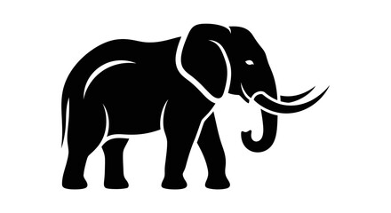 Fototapeta premium Black Elephant Silhouette Side View.