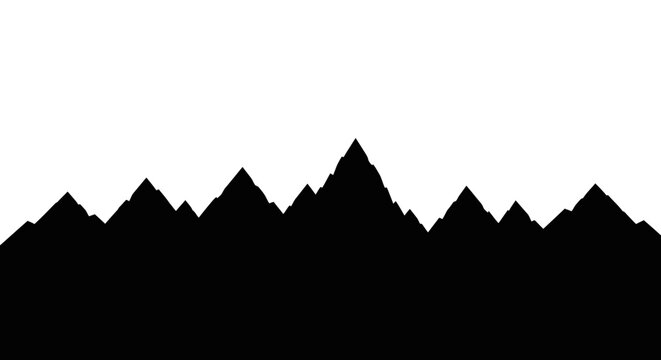 Black silhouette of mountain range peaks.