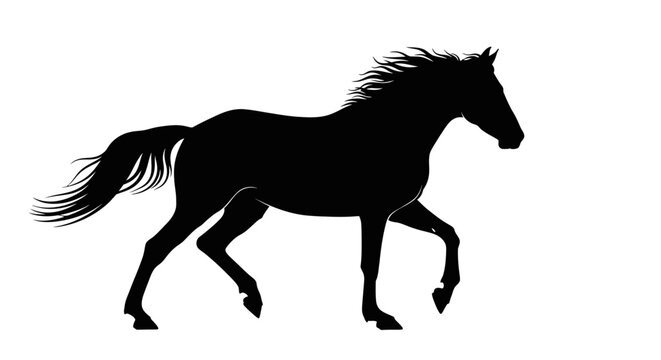Black silhouette of running horse.