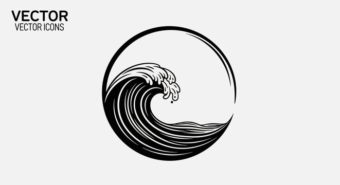 Black wave icon in circle.