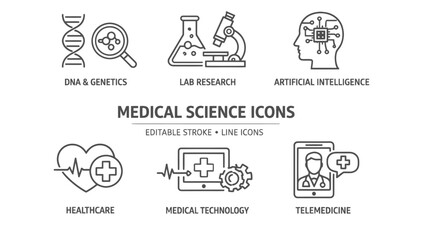 Medical science icons set for healthcare and biology