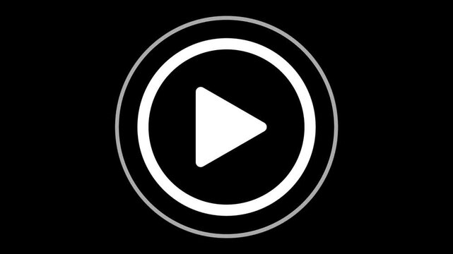 Minimalist white video play button icon on a black background, alpha channel