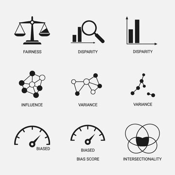 Diverse statistical and data analysis icons.