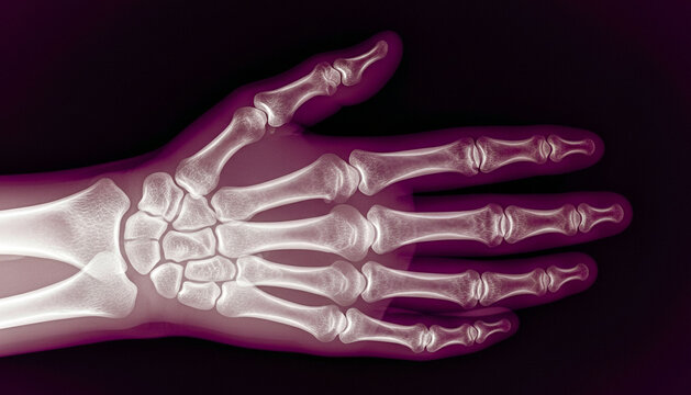 X‑ray of a human hand with finger bones and wrist bones
