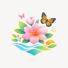 Fototapeta premium Vibrant floral butterfly illustration
