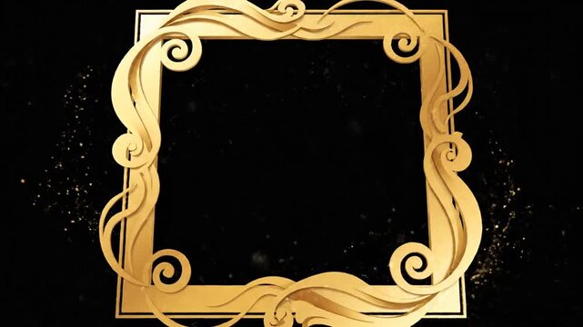 Elegant golden ornate frame with swirling patterns on dark background