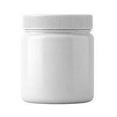 White plastic supplement jar with screw-on lid isolated on transparent background