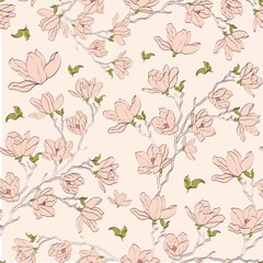 Seamless Magnolia Floral Pattern, vector illustration