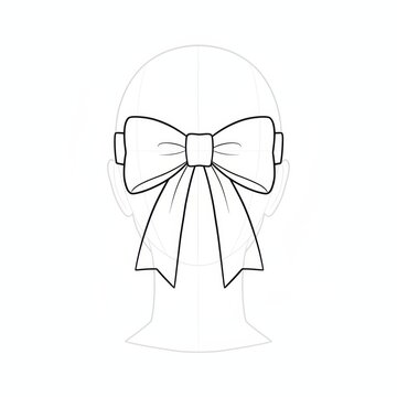 Anime manga line art of wide flat ribbon bow back.