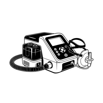 BiPAP Breathing Machine Black and White Vector Icon &ndash; Respiratory Therapy Medical Device Line Illustration