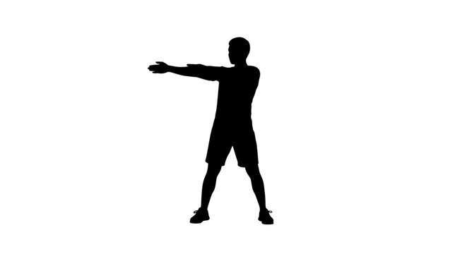 Man in a fighting stance position.