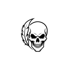 Obraz premium Skull with Feather - Dark Gothic Art, Tattoo Design, Emblem
