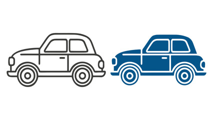 Obraz premium Classic Car Icons: A minimalist illustration features two stylized classic car icons, one in outline form and the other filled, conveying a sense of vintage automotive design.