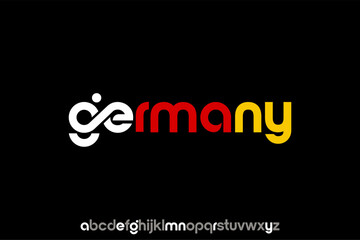 Obraz premium Germany word art with national flag colors and unique typography.
