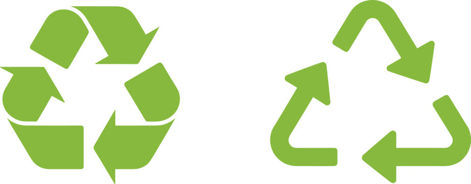 Ecology and green recycling icons set, universal recycling symbol and triangular arrow loop for environmental sustainability