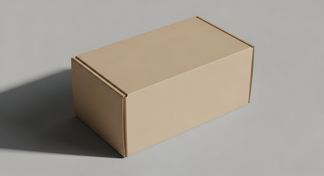 A large cardboard box with a plain surface and a subtle shadow on a light background.