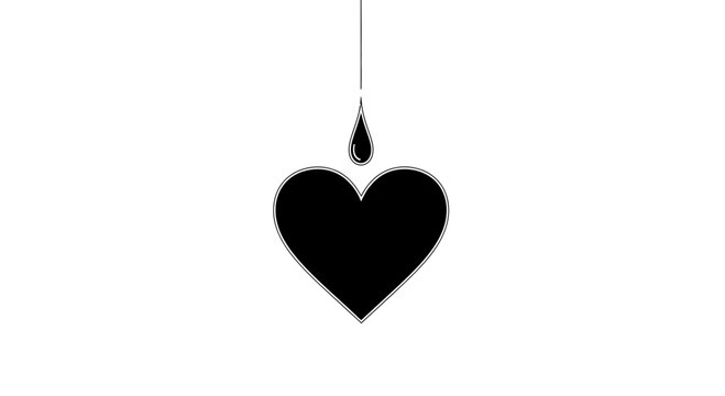 Black Heart Shape Dripping Ink Symbolizing Sadness, Loss, or Broken Heart