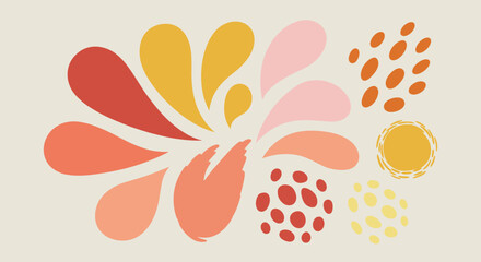Fototapeta premium A vibrant collection of abstract shapes and patterns in warm colors, featuring organic forms and playful designs