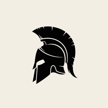 Black Spartan warrior helmet head side.