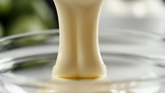 Creamy substance on a spoon culinary texture and food preparation concept