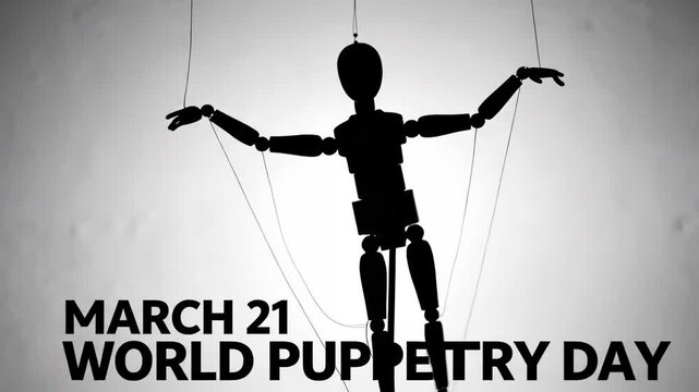 World puppetry day silhouette of marionette on strings