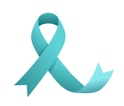 Teal awareness ribbon with extended curved tail for awareness campaigns and events, vector isolated on transparent background