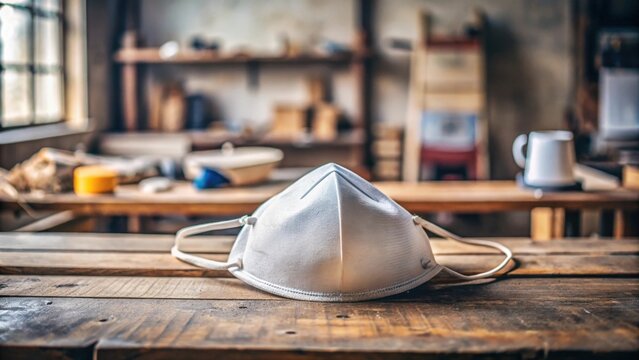 White Dust Mask Resting on a Workshop Bench