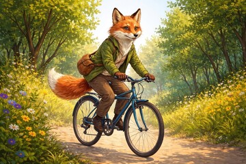 Fototapeta premium Fox cycling through vibrant forest
