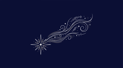 Elegant illustration of a shooting star on a dark blue background.