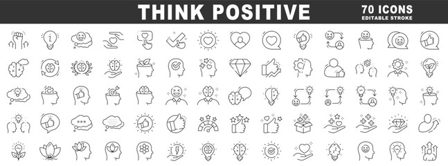 Positive mindset icon set featuring optimism, happiness