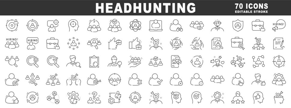 Clean outline icons for headhunting, recruitment