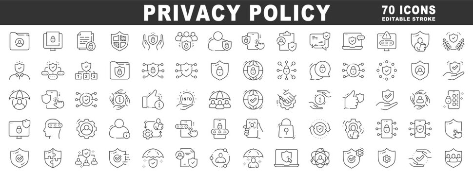Clean outline privacy policy icons