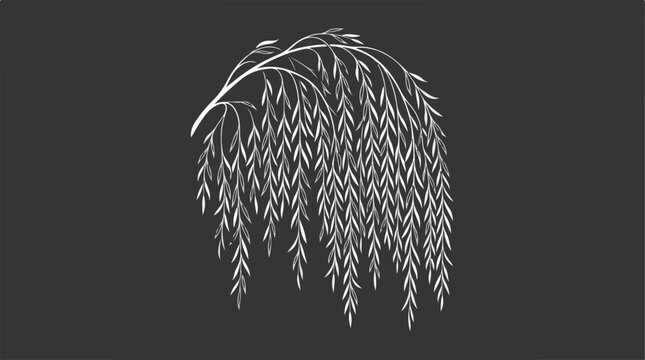 Elegant weeping willow tree illustration on a dark background, artistic design.