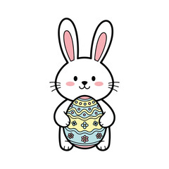 Obraz premium A simple cartoon bunny holding a decorated Easter egg