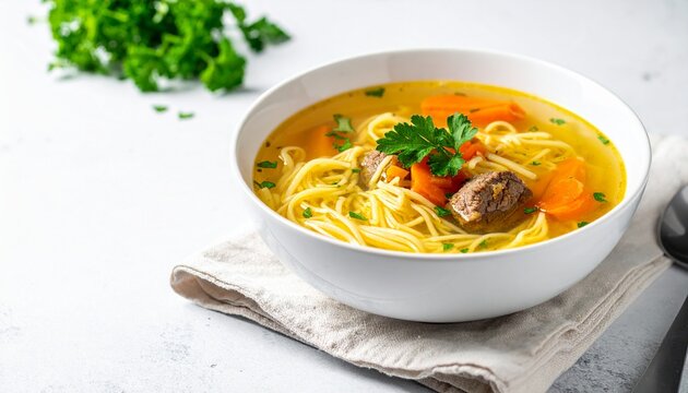  Klare Rinderbr&uuml;he mit Suppennudeln