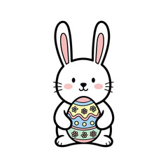 Obraz premium A simple cartoon bunny holding a decorated Easter egg