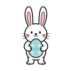 Obraz premium A simple cartoon bunny holding a decorated Easter egg