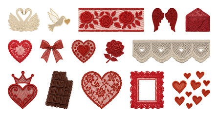 Naklejka premium PNG Romantic lace and red embellishments, transparent background
