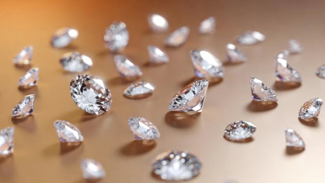 Loose diamonds scattered across reflective tabletop surface