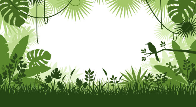Jungle Frame with Bird Silhouette - Tropical Forest Border